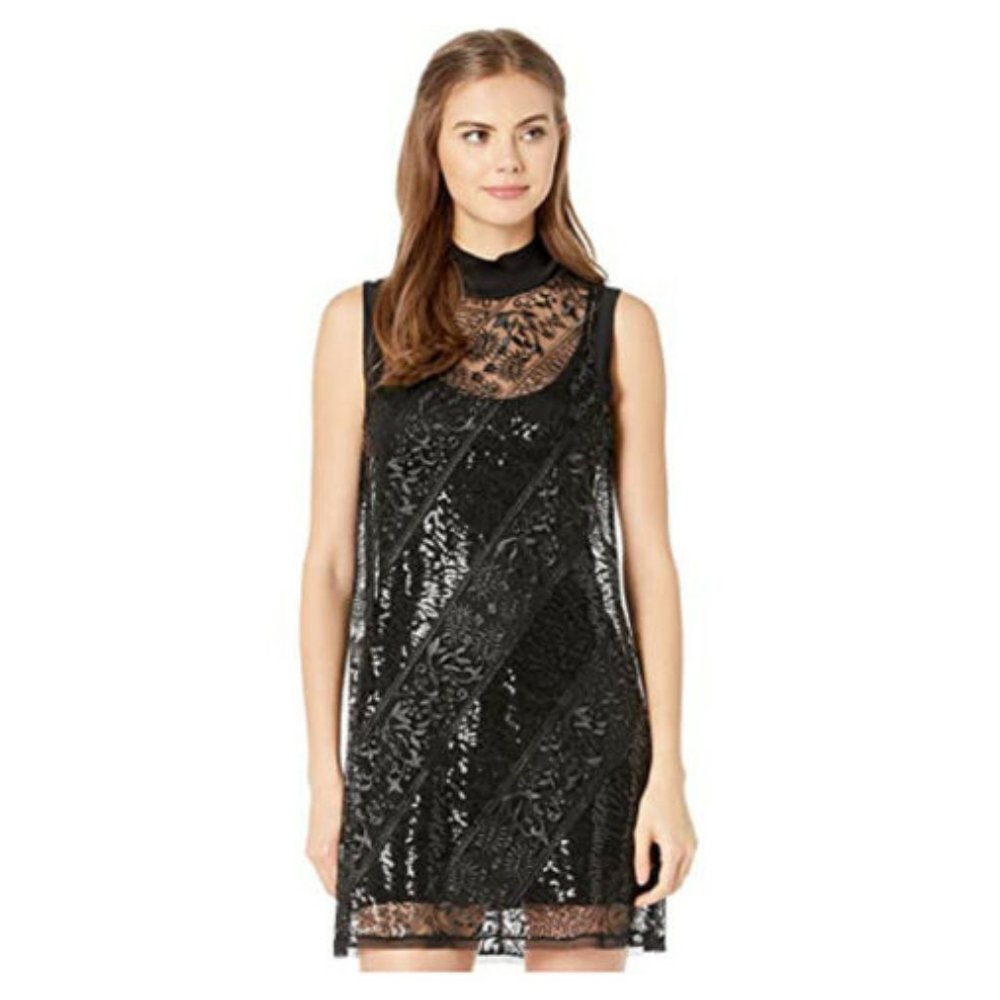 BCBGMAXAZRIA Sleeveless Turtleneck Sequin Dress - Women's Size M - Black NEW!